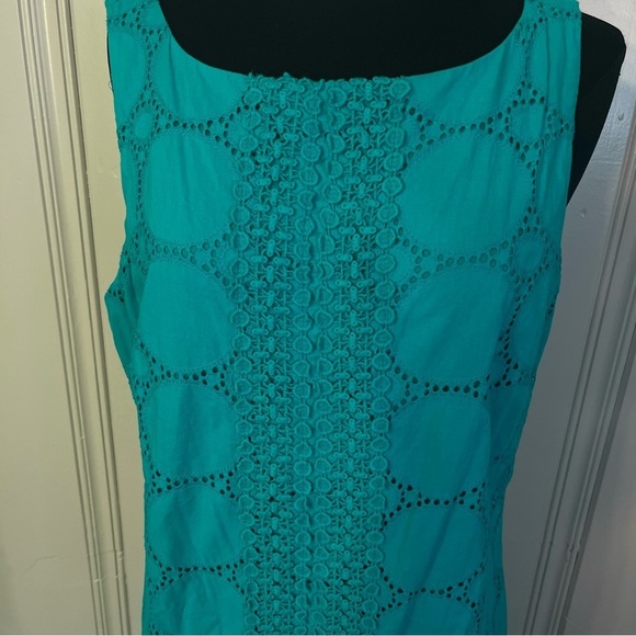 Eliza J Turquoise Blue Green Eyelet Sheath Dress Size 14 - Picture 2 of 9